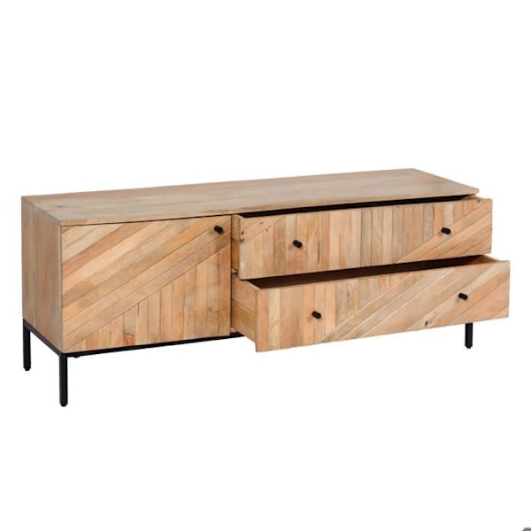 TV-tason suuri säilytystila, jossa on ovi ja kaksi mangopuukäsiteltyä laatikkoa, mitat 56x145x43 cm 04_0007862 kastanj