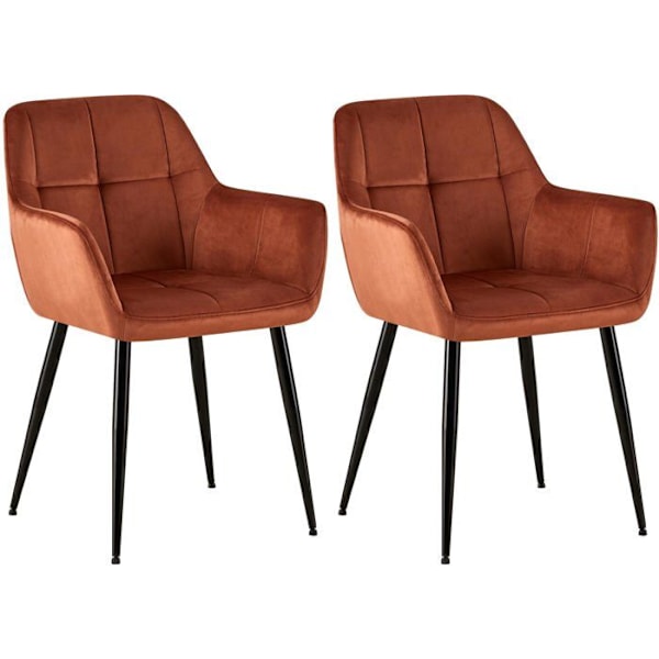 Sæt med 2 retro design spisestuestole med dekorative kvadratiske syninger, samt brunt velour sæde 10_0001532 kastanj