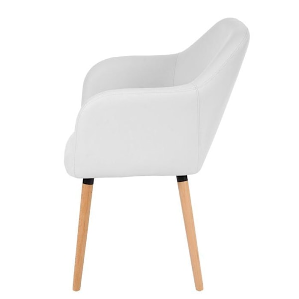 Spisestol til køkken i retro design i hvidt syntetisk materiale med lys træben.