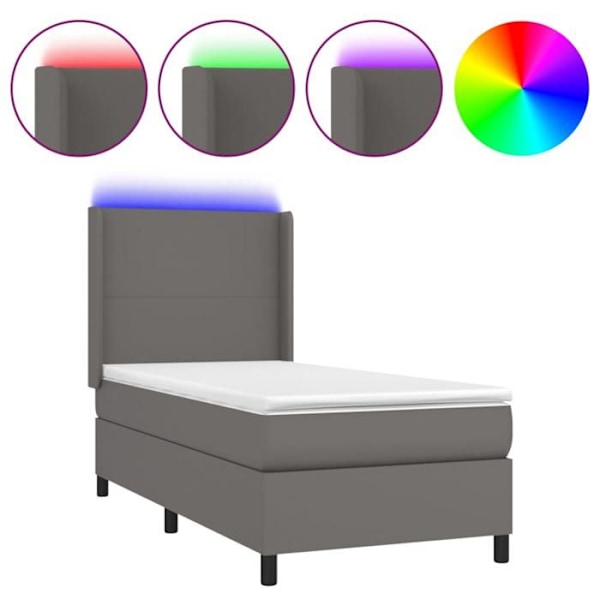 LED-sängram med silkeslen sänggavel madrass 90 x 200 syntetisk grå