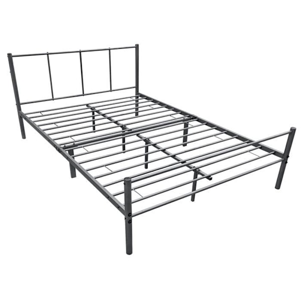 Säng för vuxna i metall med metallribbor, struktur av grått stål 140 x 200.
