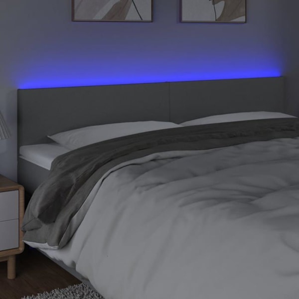 Hovedgavl til soveværelse med LED-møbel 200 x 5 x 78/88 lysegråt stof