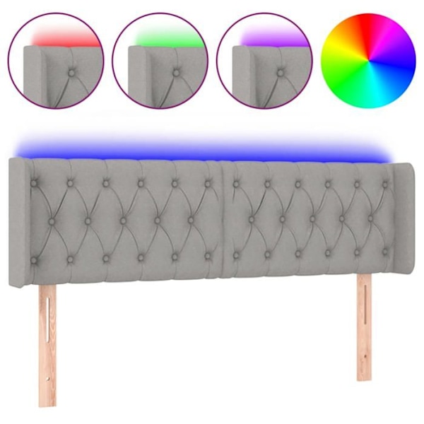 Hovedgærde til soveværelse med LED-møbel 163 x 16 x 78/88 lys gråt stof