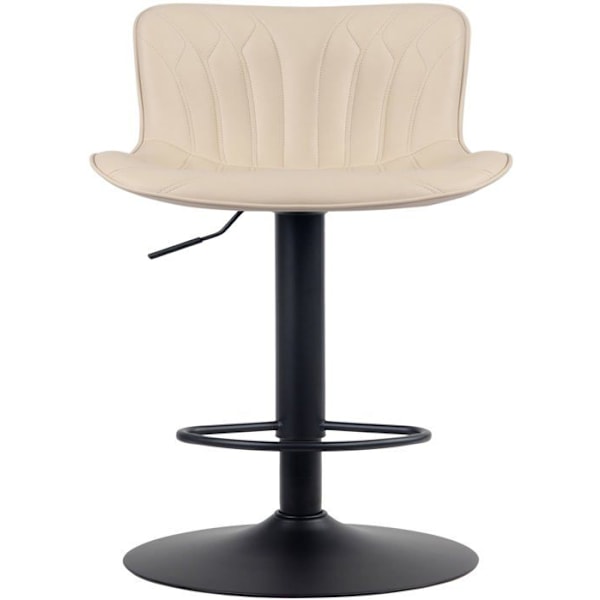 Barstol hög x1 med dekorativa sömmar i creme PVC, svarta metallben 10_0005168 Grädde