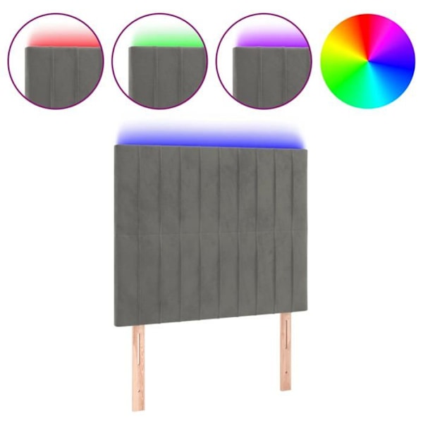 Hovedgærde seng til soveværelse med LED-møbel 100 x 5 x 118/128 cm lys grå velour TDL0201455
