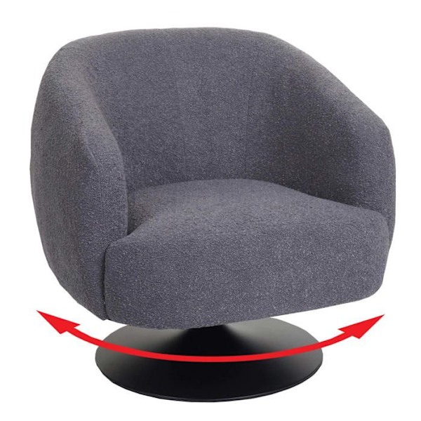 Soffa loungestol med svängbart hörn och rundade kanter i mörkgrå boucletyg och metall 04_0006852 Grå