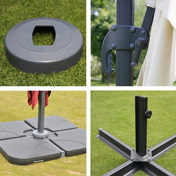 Parasol urheilulle ristijalka 3 x 3 m polyesteri savenvärinen alumiini 23 kg tukijaloilla 04_0007922 Guld