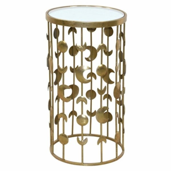 Dekorativt sidebord til blomster med månemotiv i forkullet metal