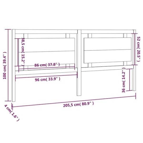 Sängynpääty lisävaruste makuuhuoneen huonekalu 205,5 x 4 x 100 cm musta mänty TDL0202154 Svart