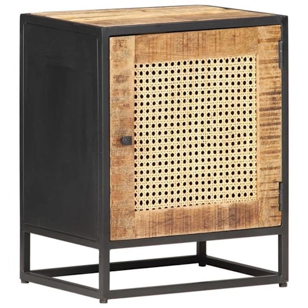 Nattbord med skab med dør 40 x 30 x 50 cm mango træ rattan og jern DEC032931 kastanj
