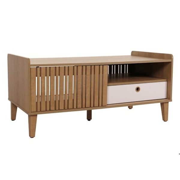 Mangopuun 52x114x59 cm kokoinen matala pöytä, jossa on 2 säilytyskomplimenta ja 1 valkoinen laatikko 04_0008454. Vit