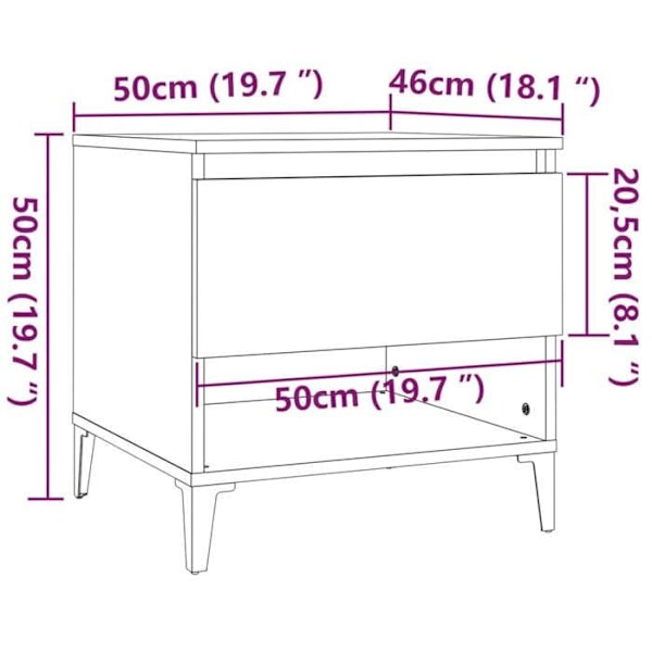Bordstablett med låda 50 x 46 x 50 cm grå ingenjörsträ DEC032456 kastanj