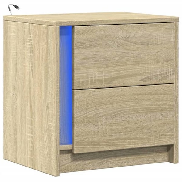 Bäddbord med lådor och LED i ingenjörsträ, färg ek DEC032773 kastanj
