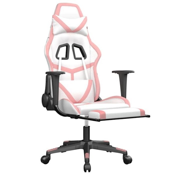 Kontorstol gaming med hjul og fodstøtte i hvid og rosa PVC DEC025743 Vit