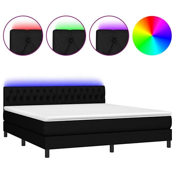 LED sengestel med madras og hovedgærde 180x200 cm sort stof TDL0209165 Svart