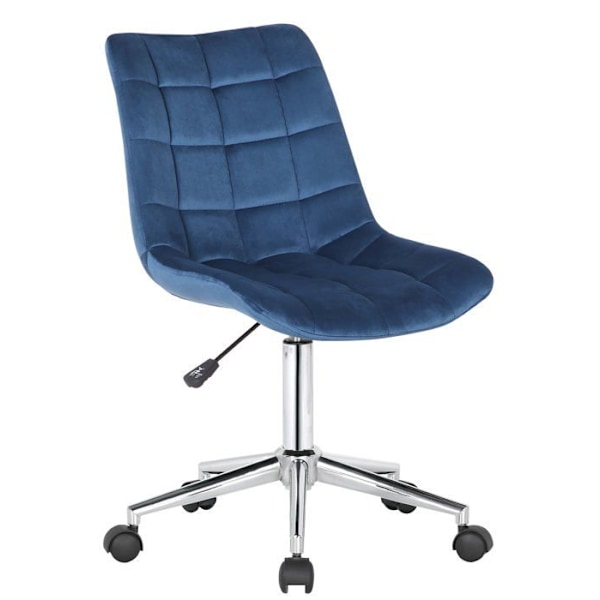 Blå sammetskontorsstol på hjul modern design justerbar höjd