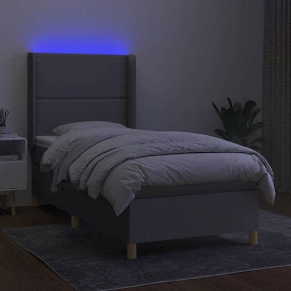 LED-sänkypehmuste, sängykkä, 90x190 cm, vaaleanharmaa kangas TDL0209487 Grå