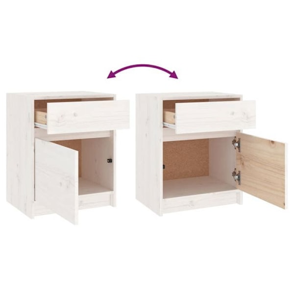 Natbord med skuffe og opbevaringsplads 40 x 31 x 50 cm af massiv hvid fyrretræ DEC033345 Vit