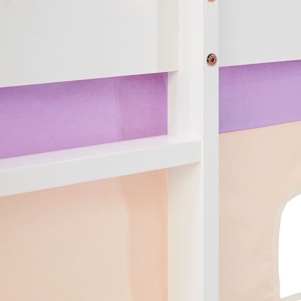 Lit mezzanine avec sommier a lattes 90x200cm avec échelle en bois laqué blanc et toile beige lilas incluse sans matelas LIT06246 Beige