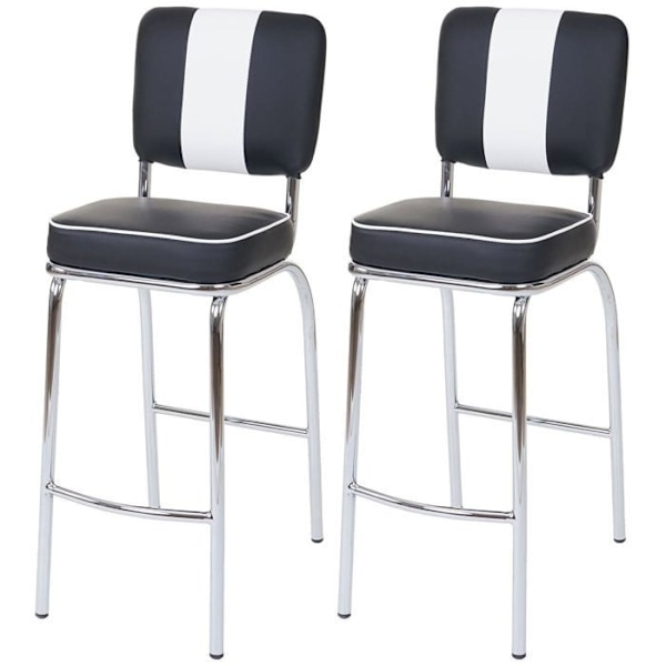 Sæt med 2 barstole i sort og hvid syntetik og metal i retrodesign Svartvitt