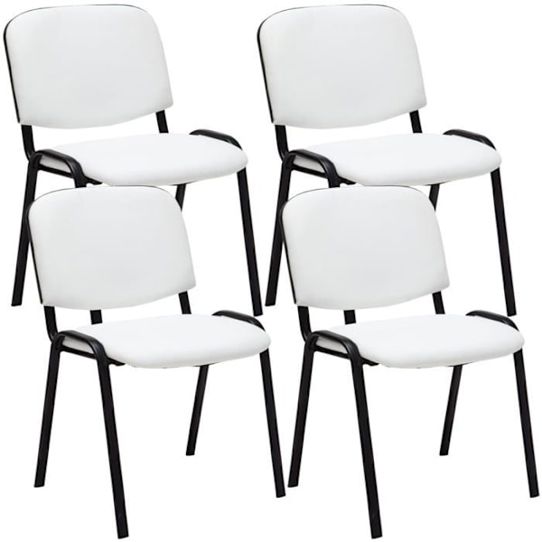 Sæt af 4 stapelbare besøgsstole til ventetområde i hvid PVC med sort metalstel på 4 ben 10_0003189 Vit