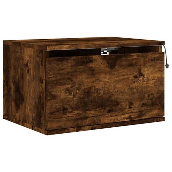 Væghængt natbord med LED-lys og skuffe 50 x 36 x 30 cm i ingeniørtræ i farven røgfarvet eg DEC034170 kastanj