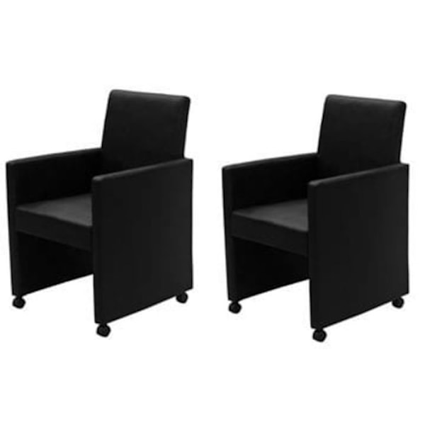 Sæt af 2 spisestuestole til køkken på hjul, moderne og ergonomisk design i sort syntetisk materiale