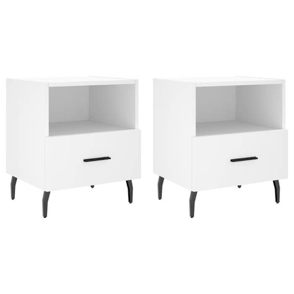 Sæt med 2 natborde med skuffe og åbent rum 40 x 35 x 47,5 cm hvidt ingeniørtræ DEC034920 Vit