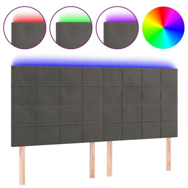 Hovedgavl - Ikke specificeret - 200x5x118/128 cm - Mørkegrå velour - Integreret LED - Moderne design Mörkgrå
