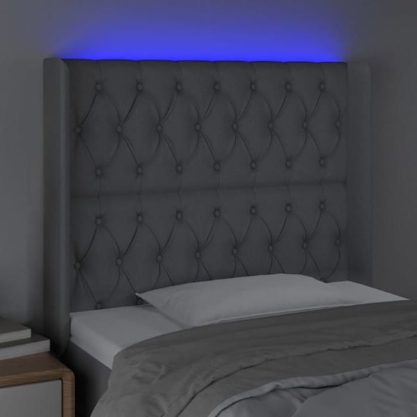 Sänggavel till bäddsoffa sovrum möbel med LED 93 x 16 x 118/128 ljusgrå tyg
