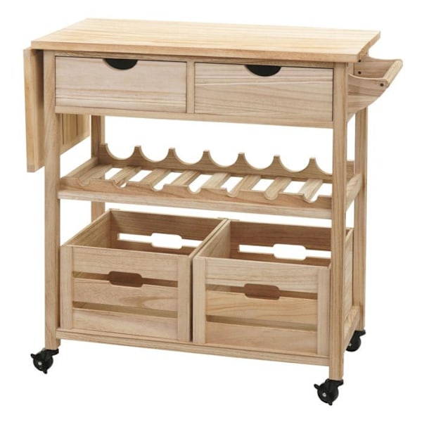 Serviserullvagn med hjul för köksförvaring med lådor och lådor i furu 89x119x41 cm 04_0006403 kastanj