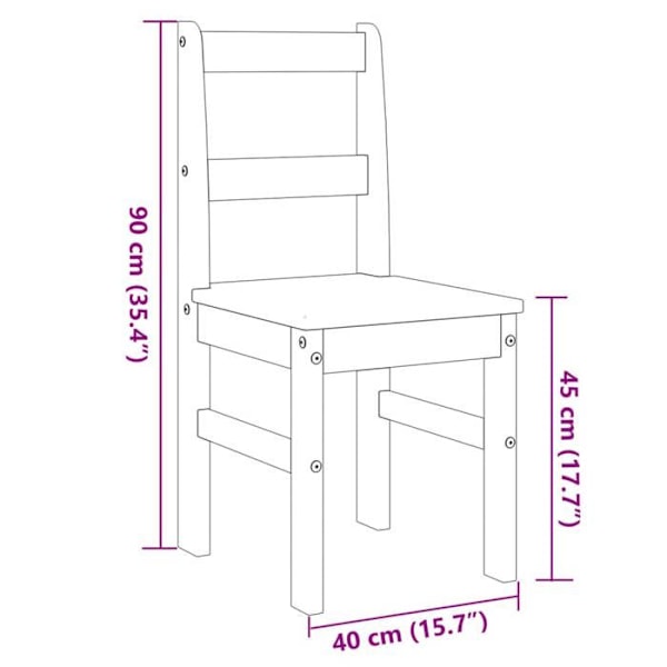 Sæt med 2 køkken- eller spisestuestole i rustik design af grå fyrretræ DEC025572 kastanj