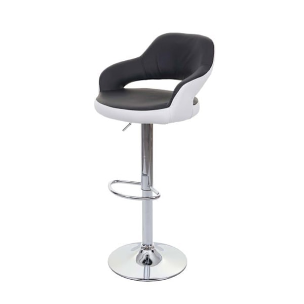 Barstol, drejelig bardisk taburet med ryg i sort og hvid PVC 04_0005281 Vit