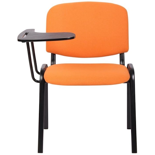 Besøgsstol i vent zone med et lille foldbart bord i orange stof, med 4 ben i metal 10_0002769 Metall