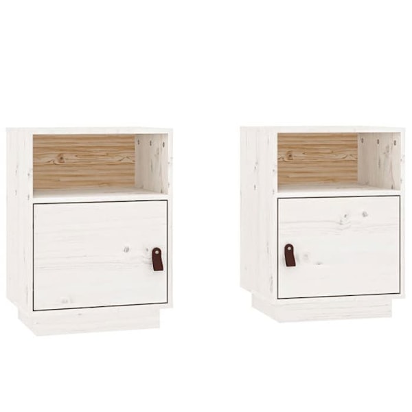 Sæt af 2 natborde med åbent rum og dør 40 x 34 x 55 cm hvidt fyrretræ DEC034909 Vit