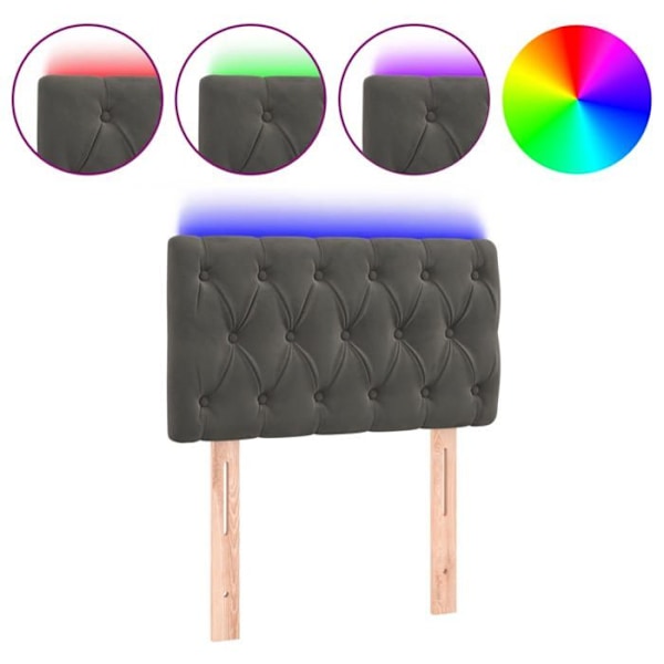 Sänggavel - LED - Mörkgrå sammet - 80x7x78/88 cm - Modern design - Mjuk vid beröring Mörkgrå