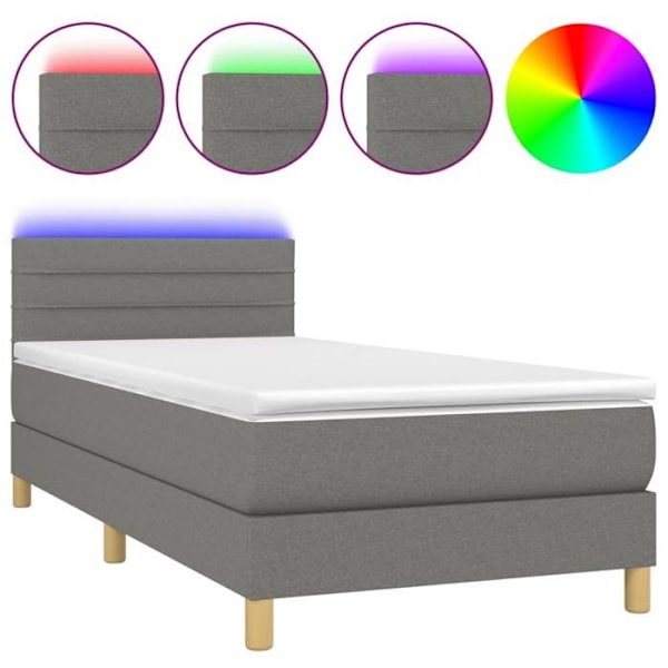 LED-sänkykehys - TDL - 100x200 cm - Tumma harmaa kangas - 1 paikka - Verhoiltu sänky Mörkgrå
