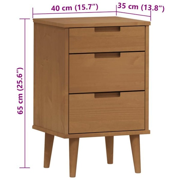 Yöpöytä 3 laatikolla 40 x 35 x 65 cm ruskeaa mäntyä DEC034151 kastanj