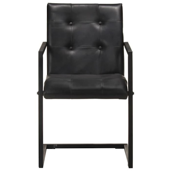 Set med 2 köksstolar i retro design med svart äkta läder och cantilever.