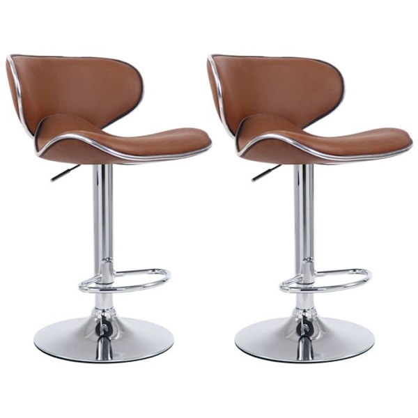 Set med 2 snurrbara barstolar i modernt design i ljusbrun PVC med stöd i kromat metall 10_0004264 kastanj