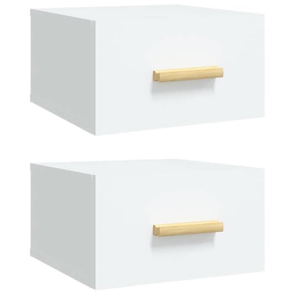 Sæt med 2 væghængte natborde med skuffe 35 x 35 x 20 cm i hvidt ingeniørtræ DEC036019 Vit