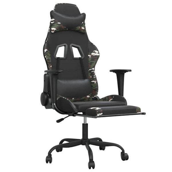 Kontorstol gamer med hjul og fodstøtte, sort og grøn camouflage PVC DEC025763 Svart