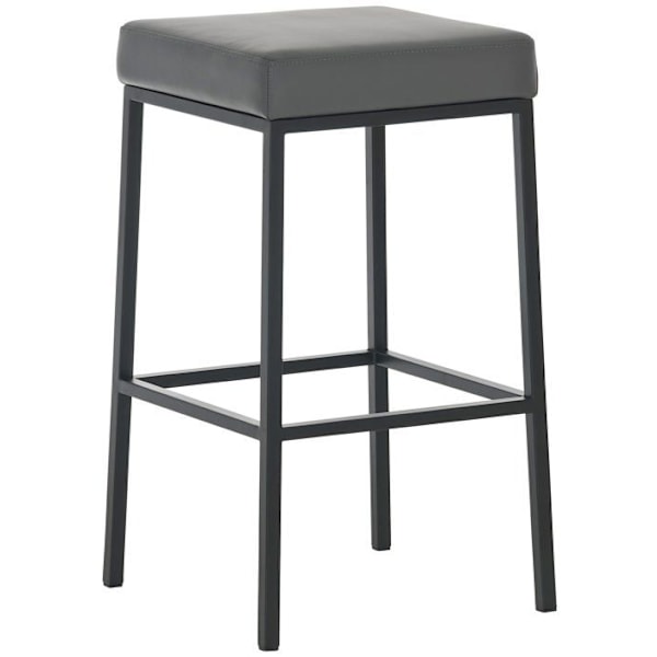 Barstol x1 med fodstøtte, enkelt design, højde 85 cm i grå PVC og sort metal 10_0005246 Grå