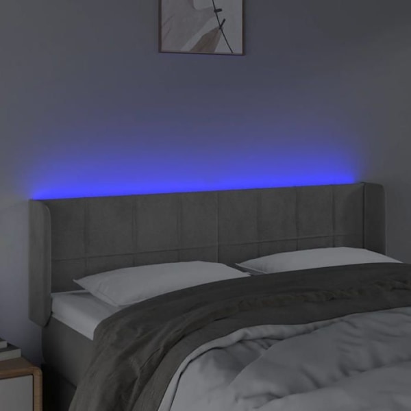Hovedgærde - Soveværelsestilbehør - LED - Lysegrå fløjl - 147x16x78/88 cm - Moderne design Ljusgrått