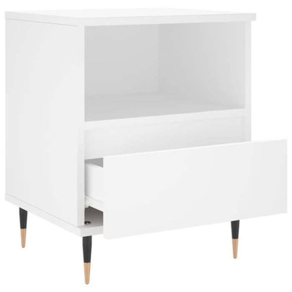 2 kpl yöpöytiä avoimella osastolla ja laatikolla, mitat 40 x 35 x 50 cm, valkoista ingenieuripuuta ja metallia, malli DEC034940 Vit