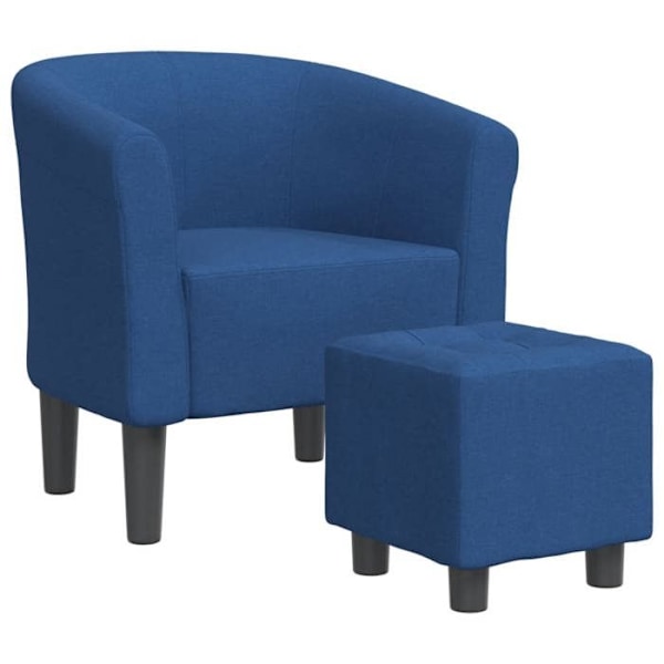 Lounge stol med komfortabel siddeplads i moderne design med fodskammel i blåt stof DEC026419 Blå