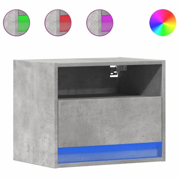 Seinäyöpöytä LED-valoilla ja laatikolla 50 x 34 x 40 cm harmaata teknistä puuta DEC034195 kastanj