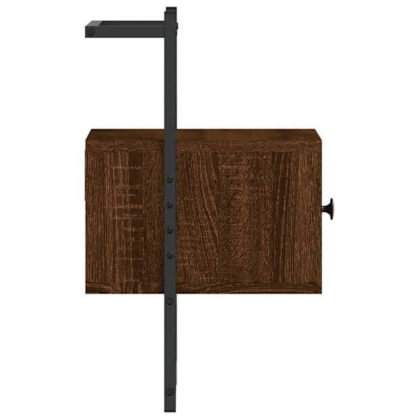 Seinälle kiinnitettävä yöpöytä laatikolla 35 x 30 x 51 cm ruskeaa puuainesta ja metallia DEC034246 kastanj
