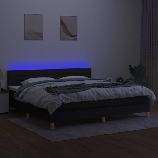 Sengramme - TDL - 200x200 cm - Sort stof - LED - Polstret bund Svart