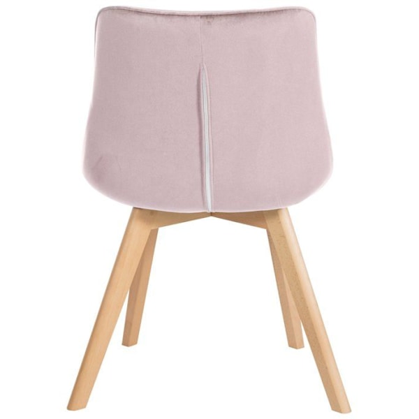 Set med 2 st stolar i skandinavisk design för matsalen med fyrkantiga sömmar i rosa sammet och ben i ljust trä 10_0001682 kastanj